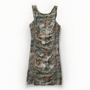 Zara Trafaluc Paisley Ruched Short Pencil Dress S Graphic Sheer Overlay‎ London